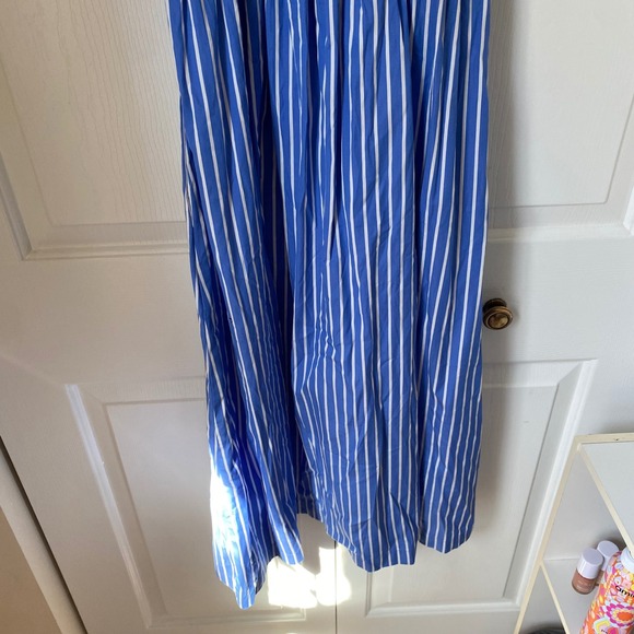 Madewell Smocked Puff Sleeve Midi Dress Womens XS Blue Striped Poplin Coastal - Picture 7 of 8